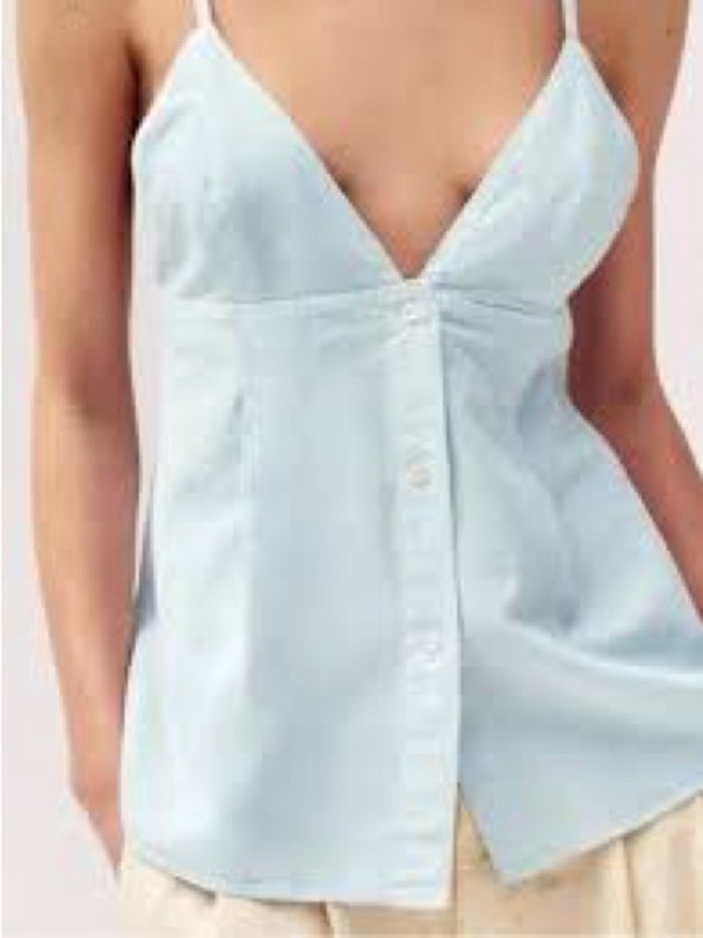 Zara Light Blue Button-Front Spaghetti Strap Cami